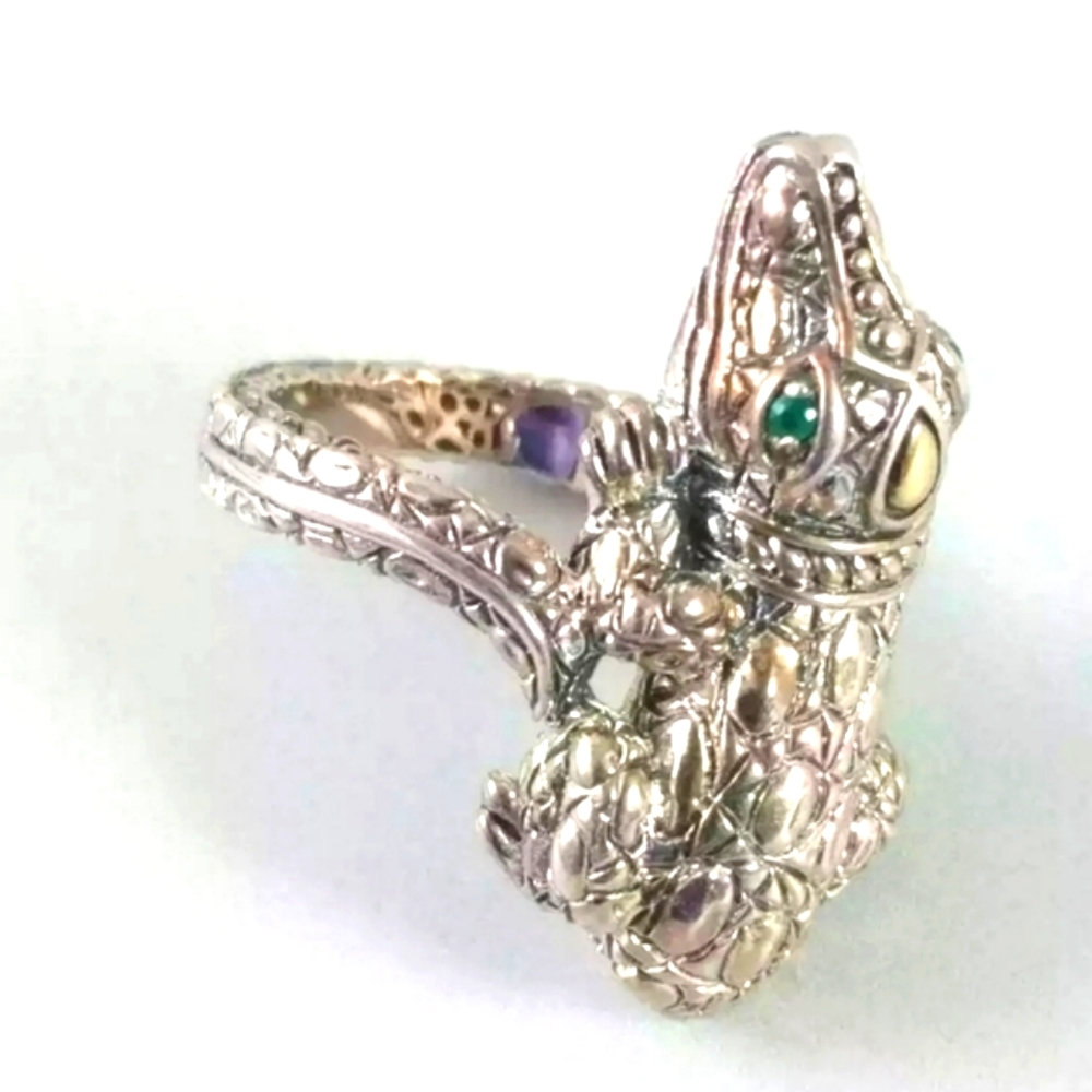 Sold Jai John Hardy 14k gold .925 green agate ALLIGATOR RING RARE - Picture 2 of 13